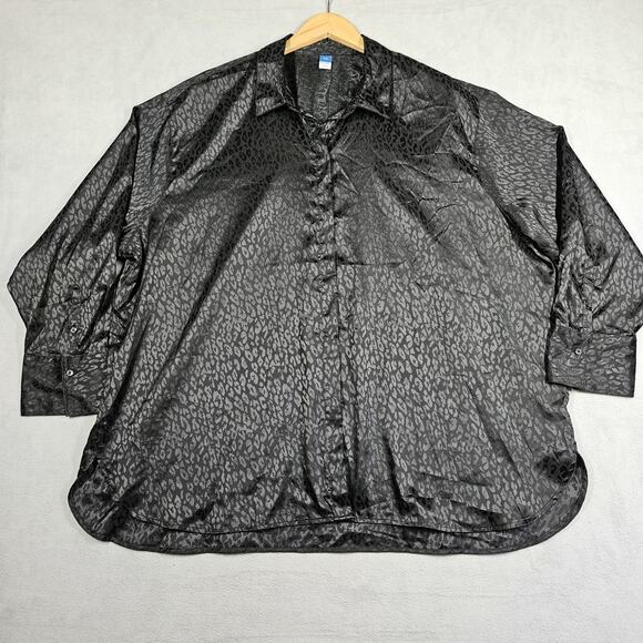 Old Navy Blouse Women XXL Animal Print Button Down Shirt Career Goth Tunic Satin - Picture 1 of 12